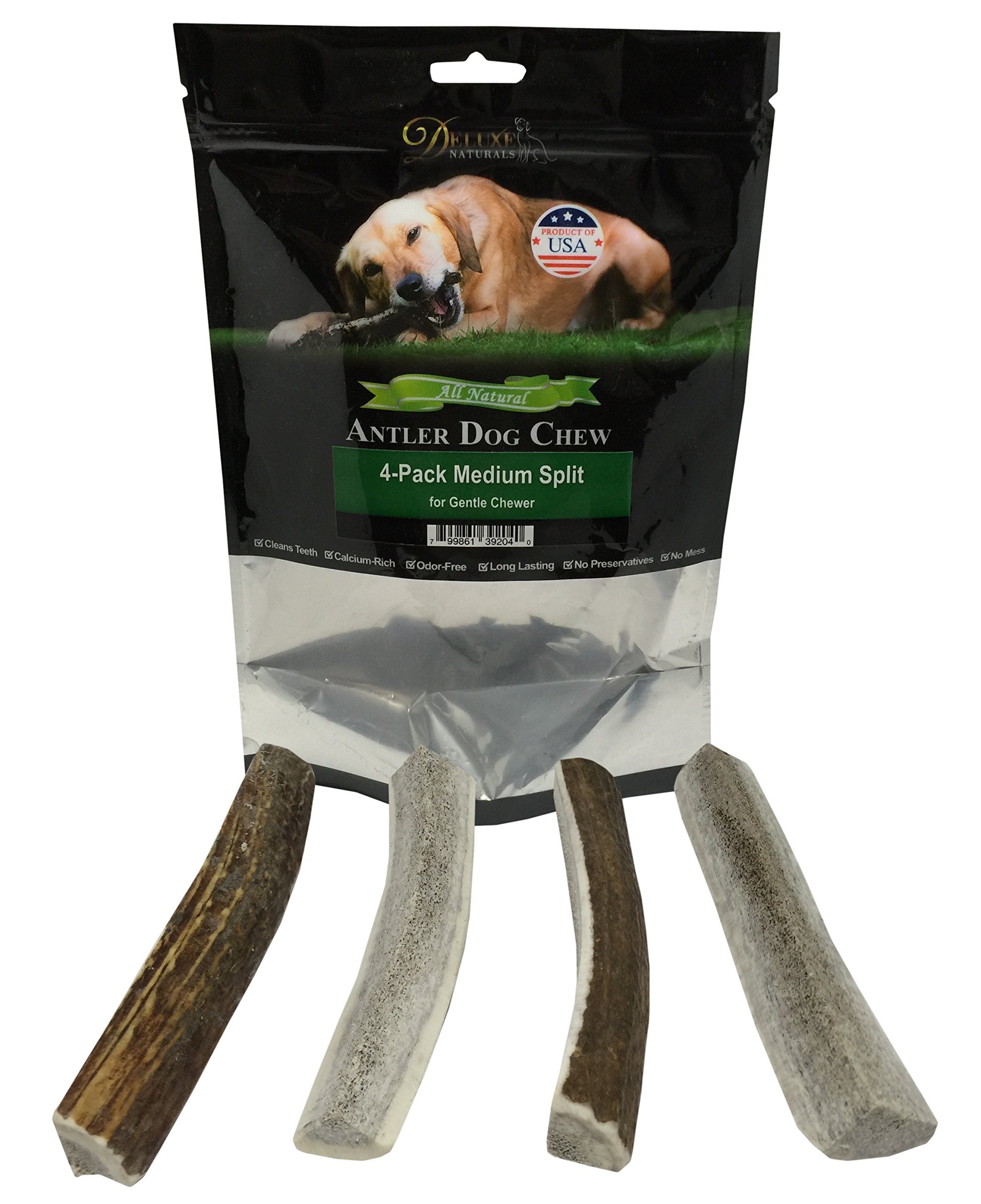 Deluxe Naturals Elk Antler Dog Chew Medium, 4-Pack ECAM4P