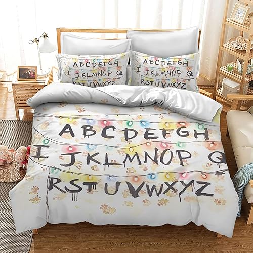 Juego de cama de tres piezas con luces navideñas del alfabeto, regalo decorativo para el día de San Valentín, fondo de cielo estrellado, decoración