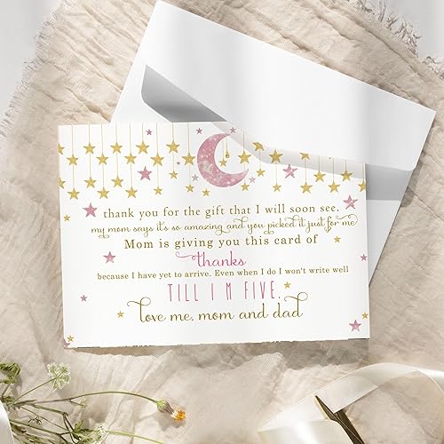 Miniatura 5 de Twinkle Little Star - Tarjetas de agradecimiento para baby shower con sobres (paquete de 25) mensaje preimpreso de niñas, espacio personalizable