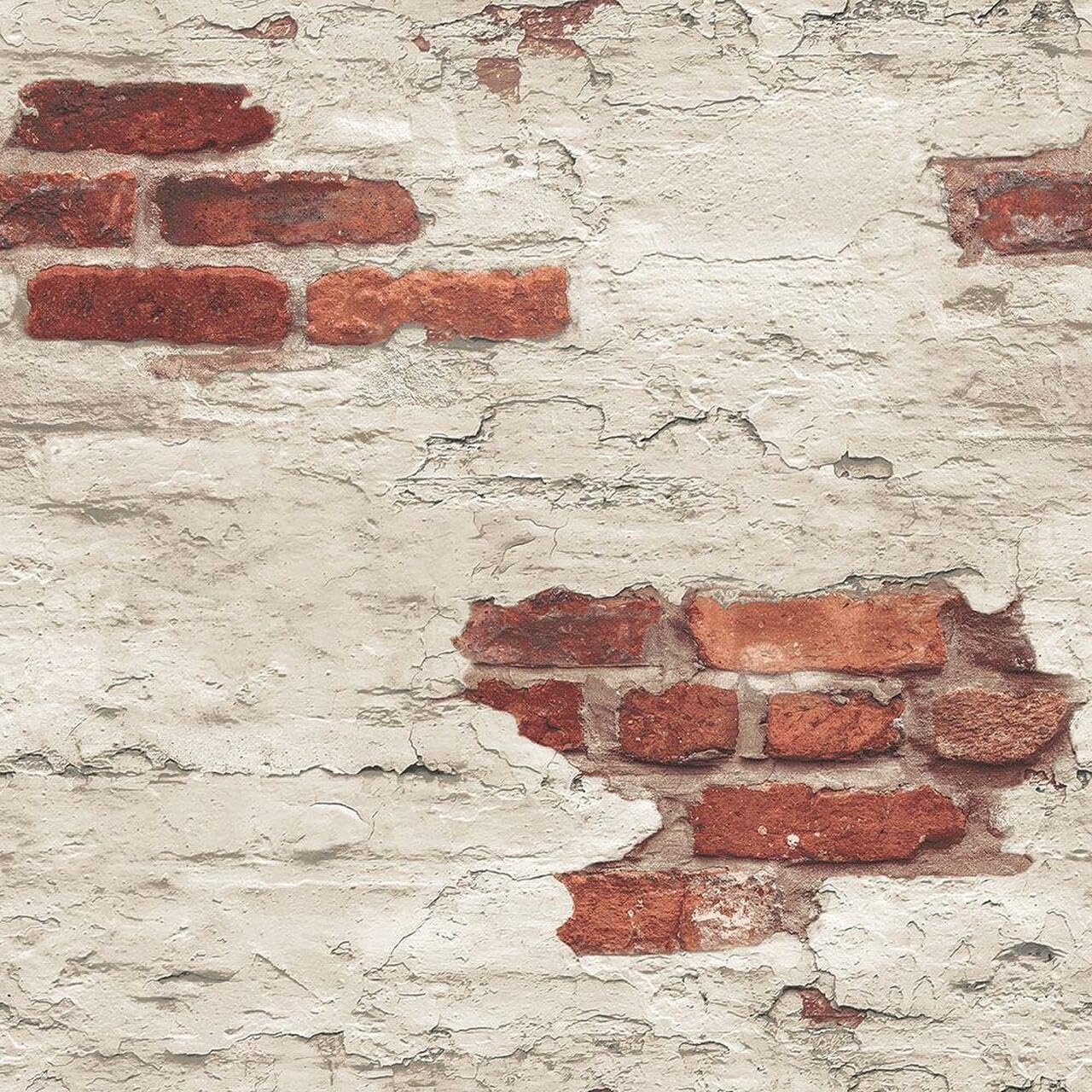 Yöl Beige Red Realistic Worn Brick Wallpaper - Beige/Red - Modern Stylish Contemporary Feature Wall - Paste The Wall