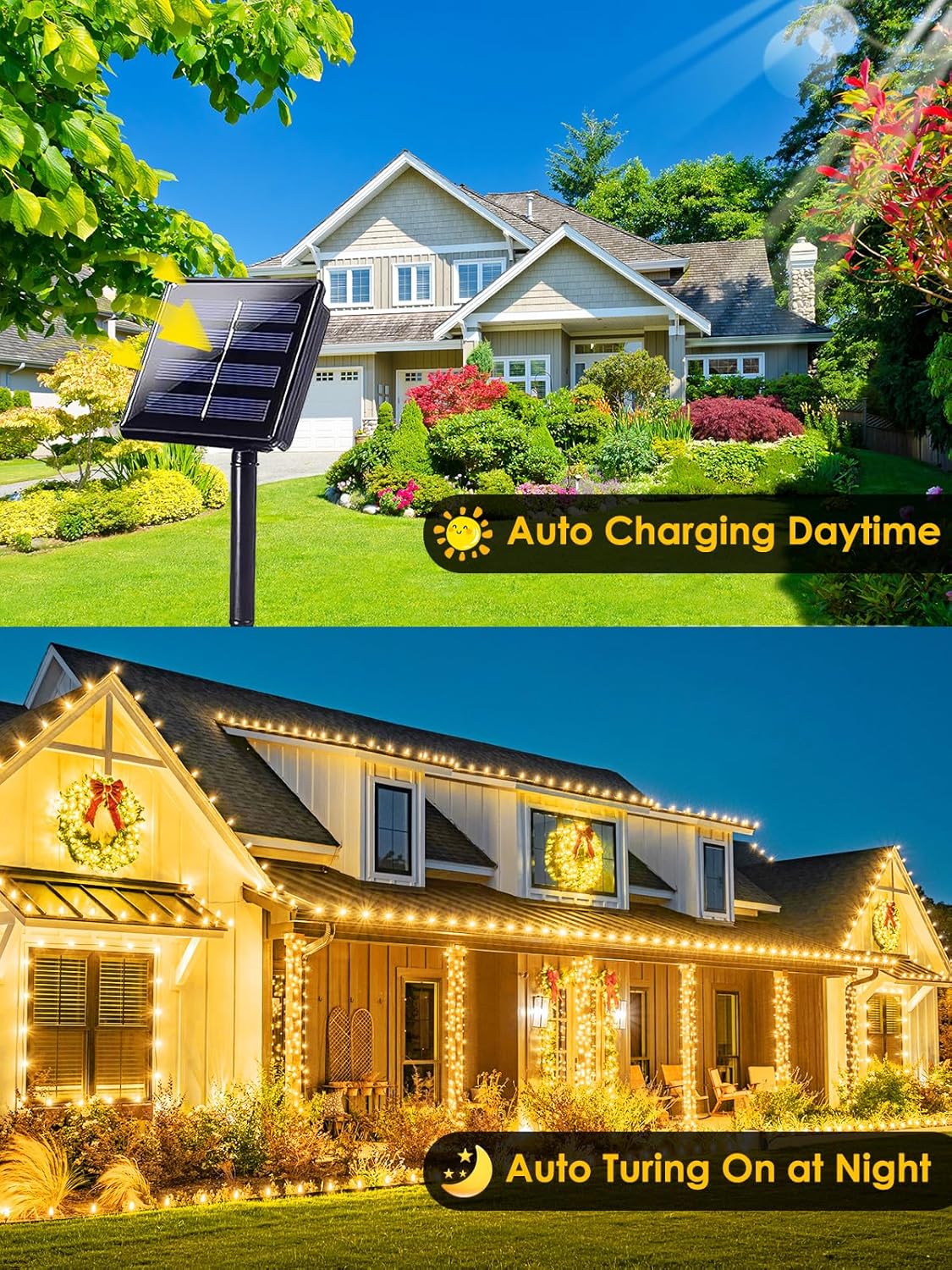 4 Pack 180FT Solar String Lights for Outside, Super Bright 320 LED Solar Christmas Lights Outdoor Waterproof with 8 Modes, Green Wire Twinkle Fairy Lights for Xmas Tree Party Yard (Warm White)