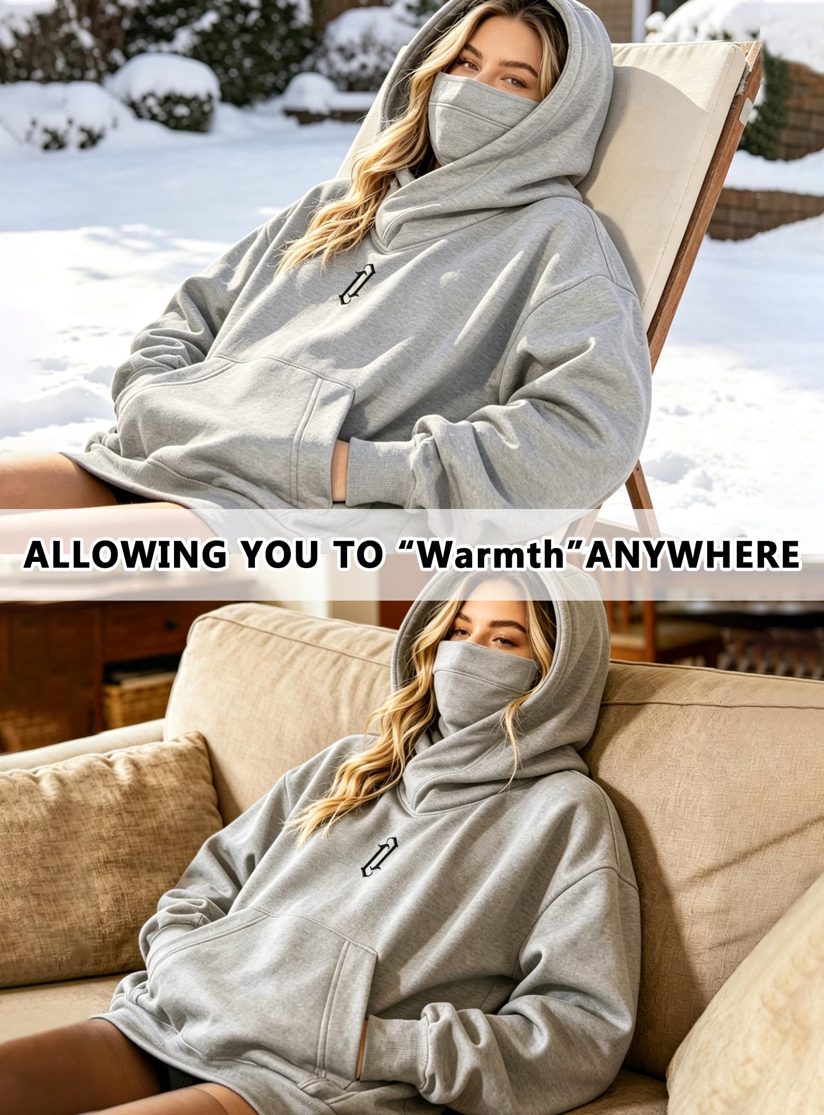 Donna Felpa con Cappuccio Pile con Sciarpa Cotone Morbido Pullover Oversize Hoodie Casual Autunno Inverno Vestiti