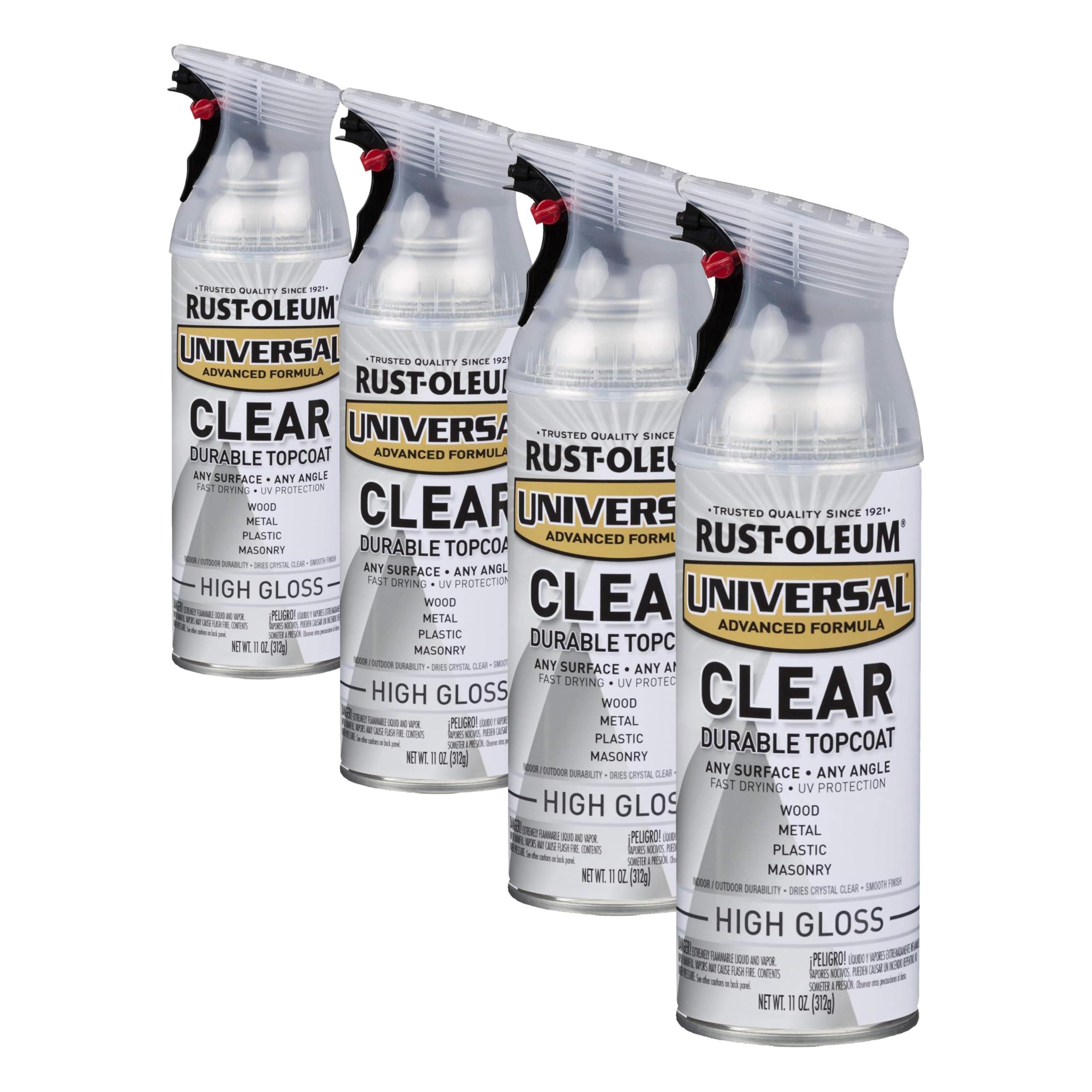 Rust-Oleum 302110 Universal All Surface Clear Topcoat Spray, 11 oz, High Gloss Clear (Pack of 4)