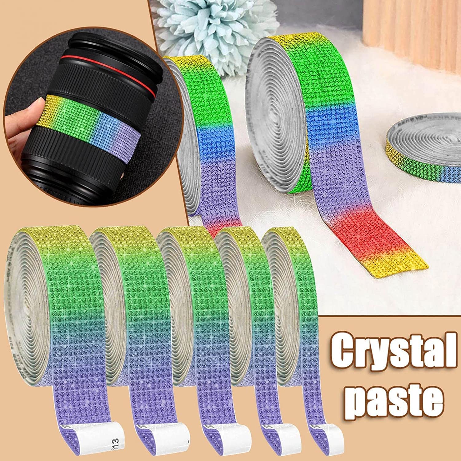 2 rollen 6 Yards Bling Crystal Zelfklevende Strass DIY Decoratie Diamant Sticker Diamantlint met 2 mm Strass voor Auto Thuis DIY Ambachten Decors, 1 cm, 1 cm breed