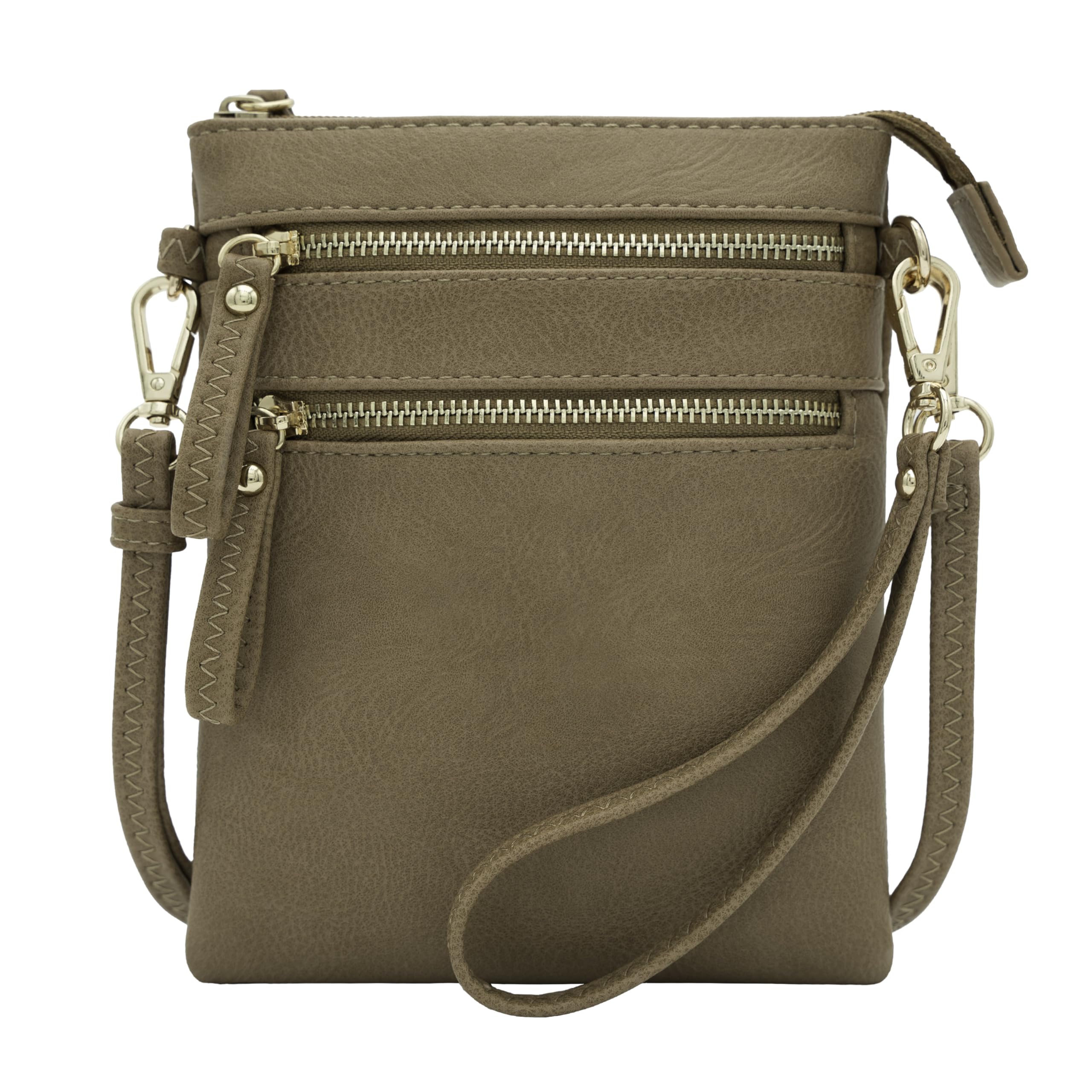 Solene Small Crossbody Bag for Women, Multi Zip Pockets with Detachable Wristlet, Lightweight Travel Purse, Cell Phone Pouch