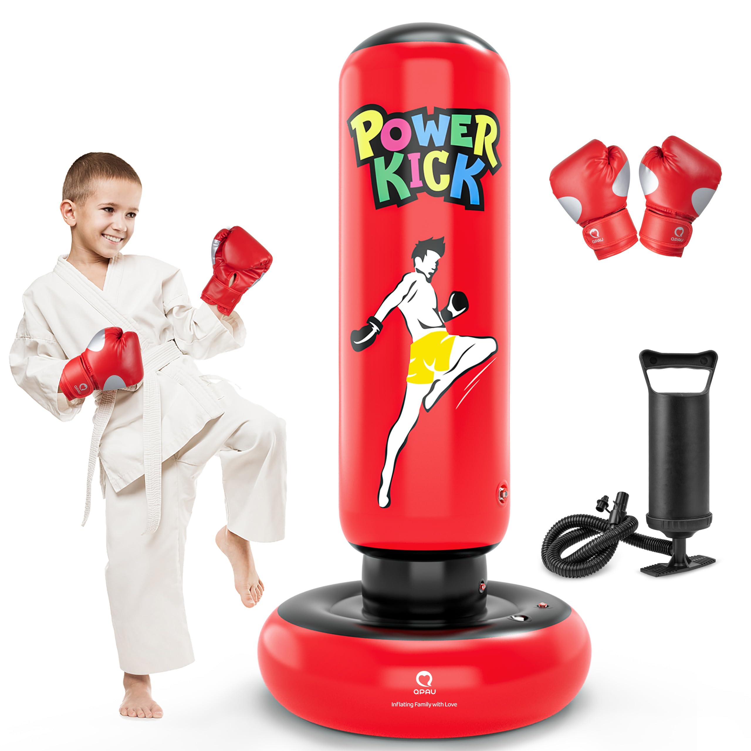 Sacco Da Boxe Gonfiabile QPAU 168 Cm Per Bambini - Con Guanti E Pompa, Per Gioco E Fitness