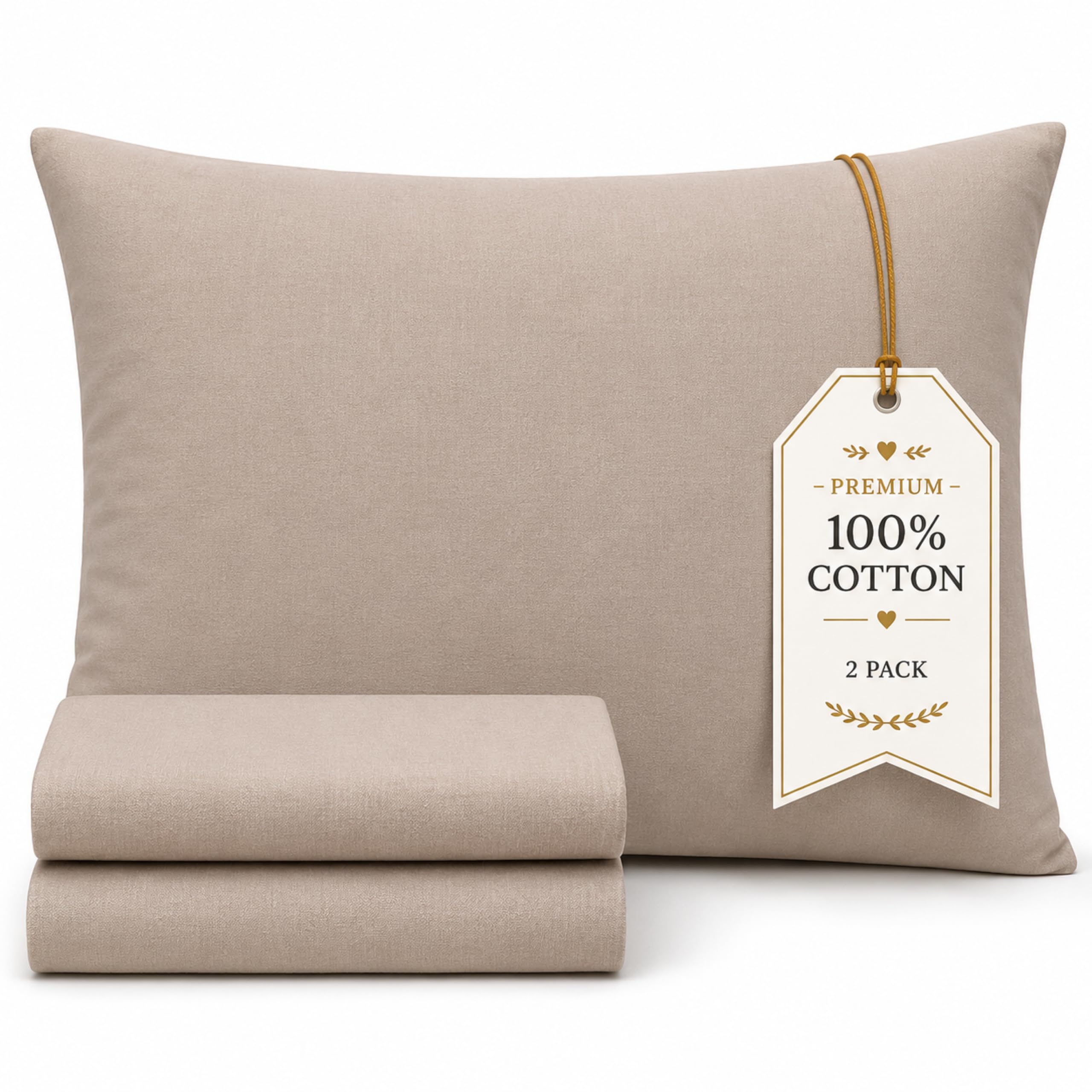 Luxe Dreams 100% Cotton Pillow Cases 2 Pack, Soft & Breathable Pillow covers with Envelope Closure, Wrinkle & Fade Resistant Sand Pillowcases Standard Size (50x70 CM)