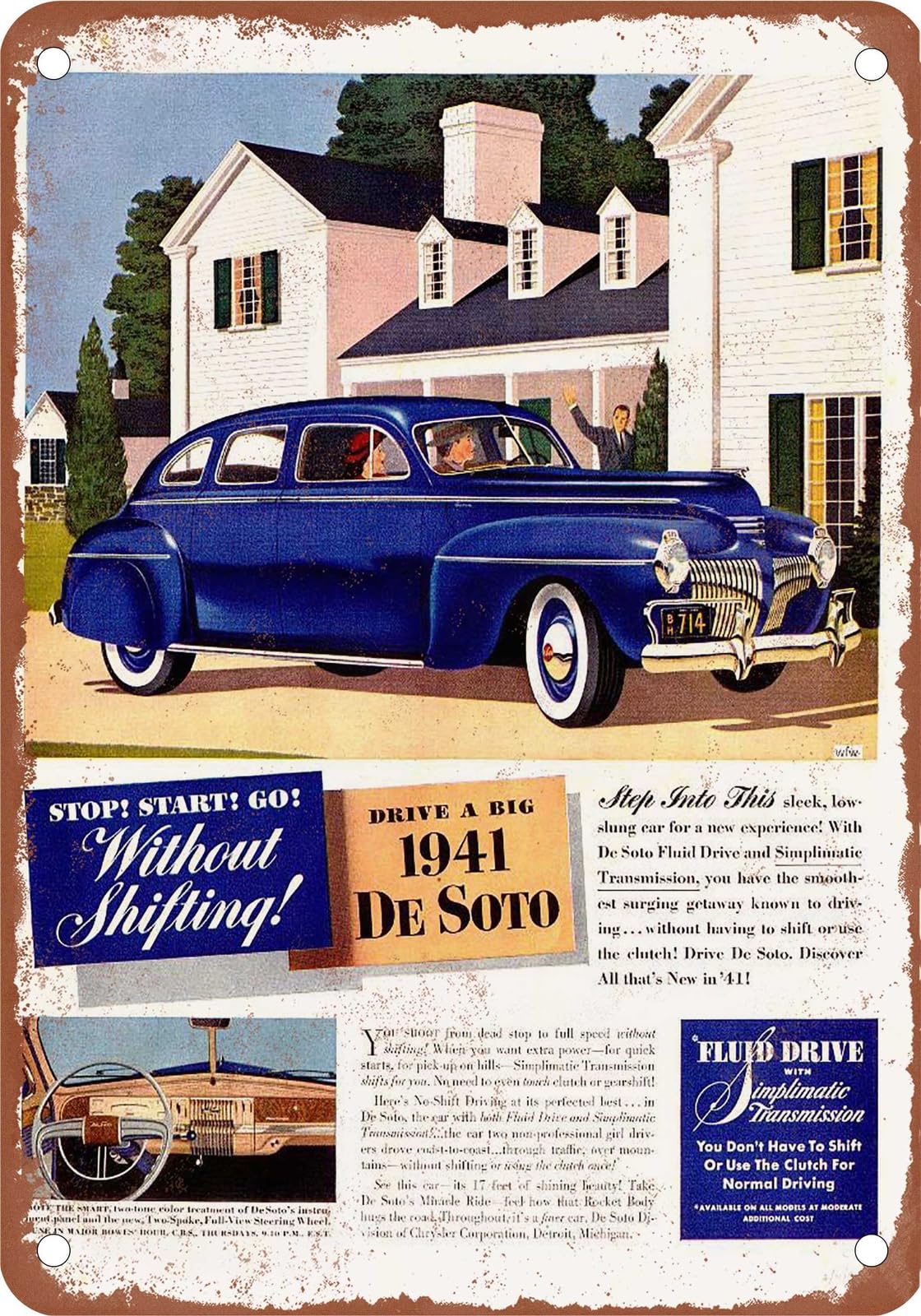 METAL SIGN - 1941 DeSoto Vintage Ad 06 - Old Retro Rusty Look home decor