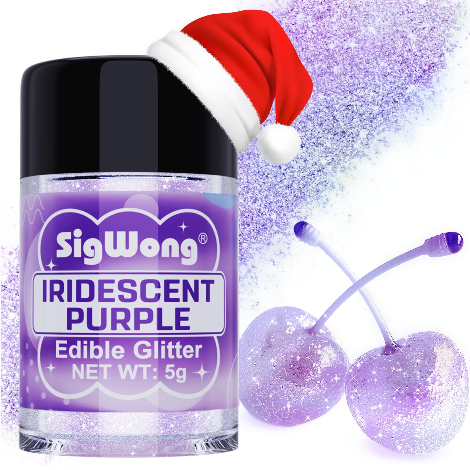Iridescent Purple Edible Glitter - 5g Food Grade Cake Decorating Shimmering Glitter, Edible Sprinkle Luster Dust for Drinks, Chocolates, Fondant, Strawberries, Cupcakes, Candy, Christmas Cookie - Vegan