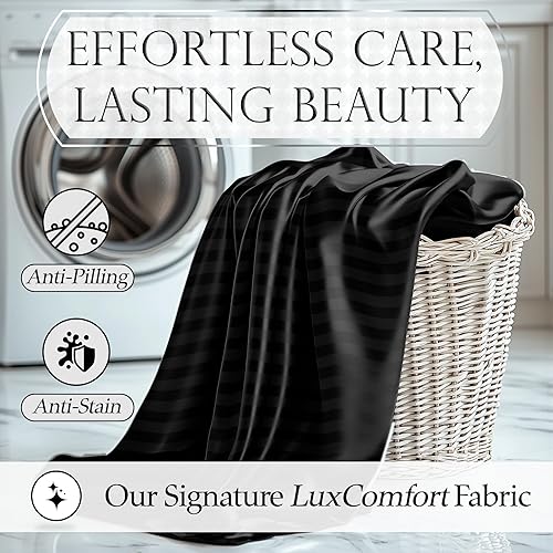 Miniatura 6 de DECOLURE Juego de sábanas de satén a rayas tamaño Queen de 6 piezas, lujosas sábanas de tacto de seda Queen  Sábanas de satén suaves de satén tamaño