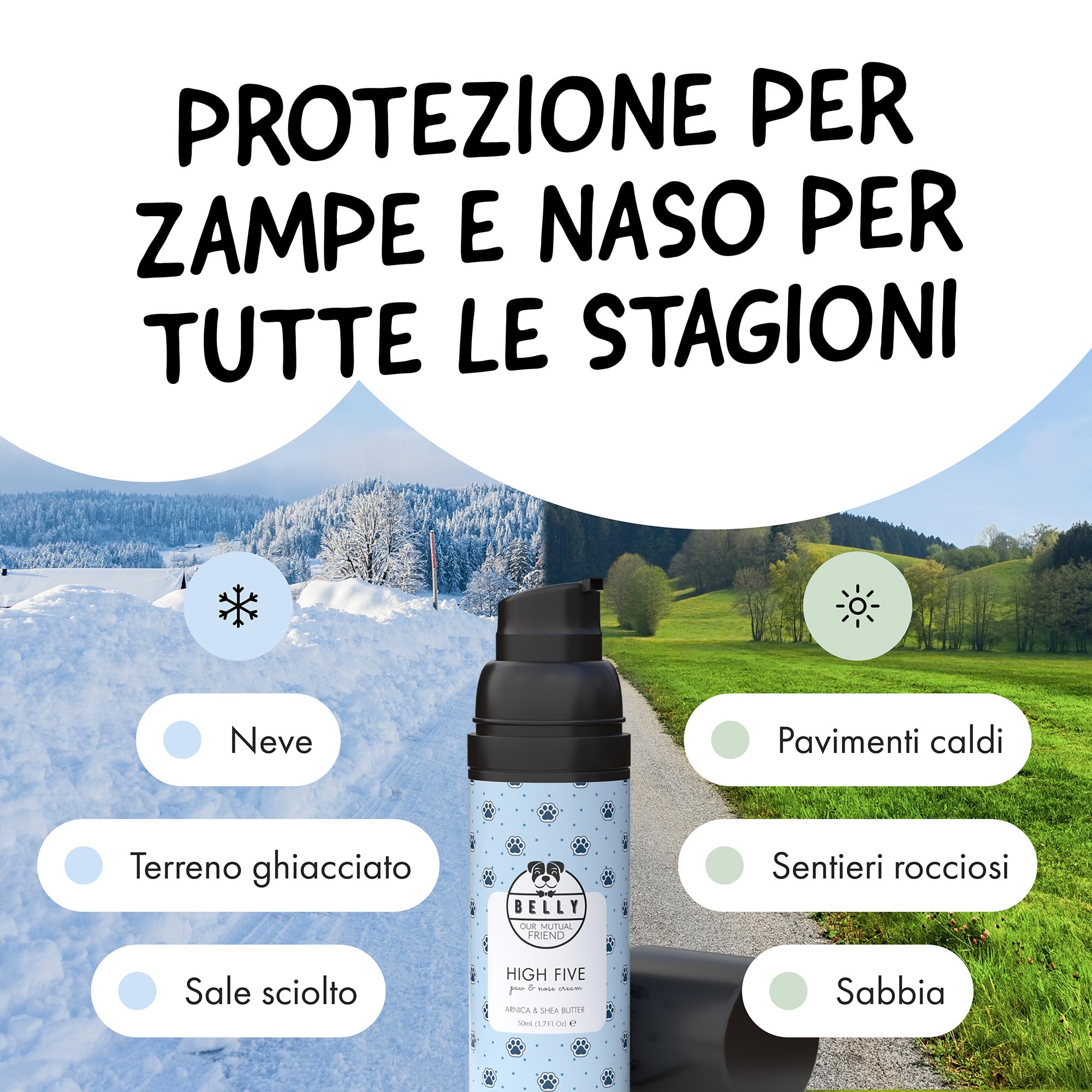 Belly® Crema Polpastrelli Cane, 50g – Anti Ghiaccio, Sale, Freddo – 100% Naturale Burro Karitè, Arnica, Aloe Vera – Idrata & Ripara – Polpastrelli Screpolati e Tartufi Secchi