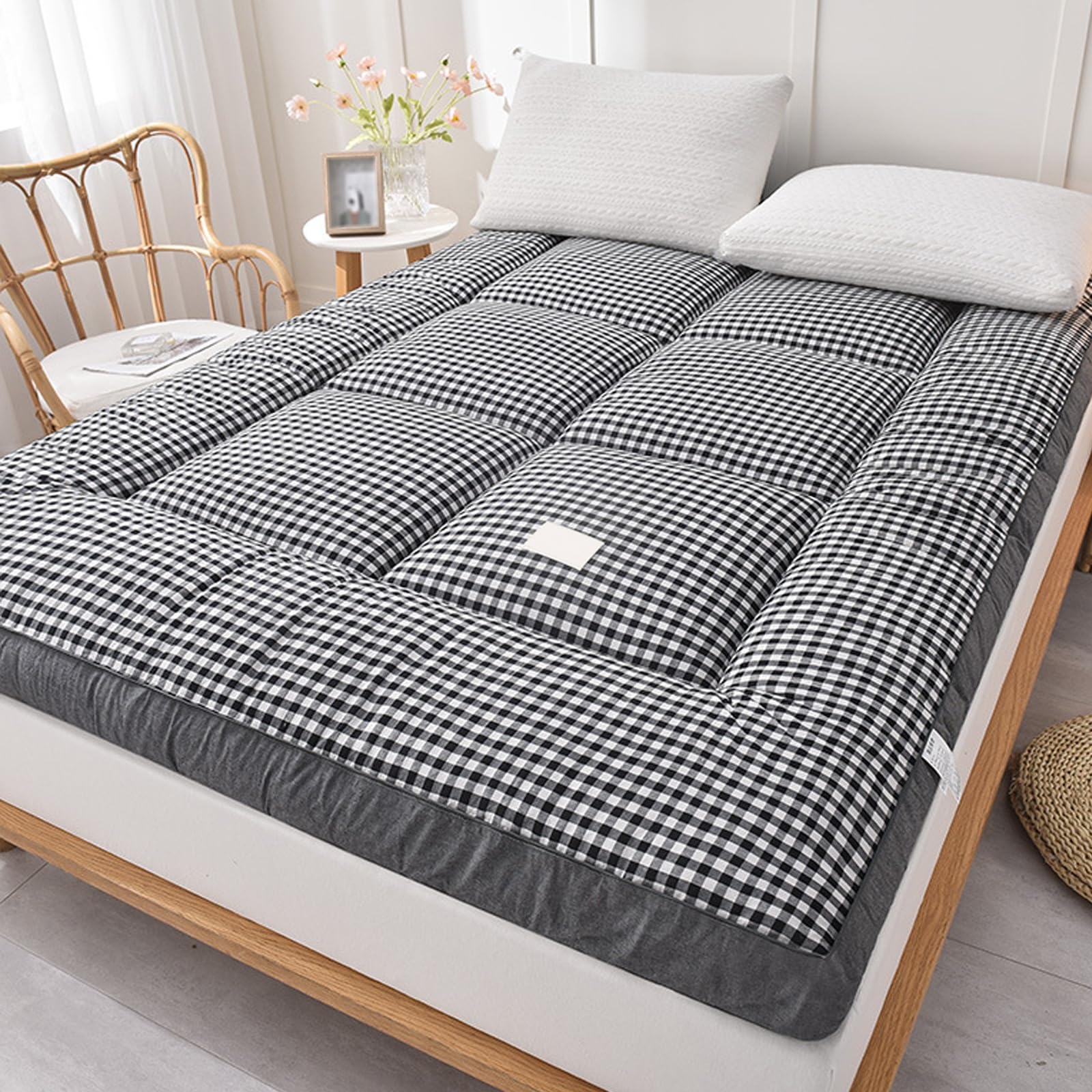 Funda de futón japonesa gris 150x200 cm acolchada y plegable