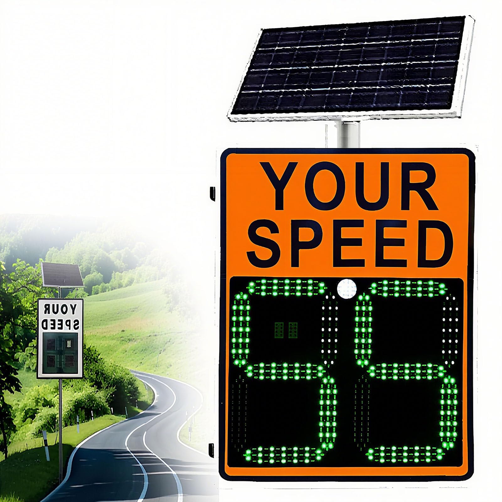 Señal de retroalimentación de radar con energía solar con pantalla LED digital para carreteras y parques industriales, 20 x 28 pulgadas / 24 x 35 pulgadas