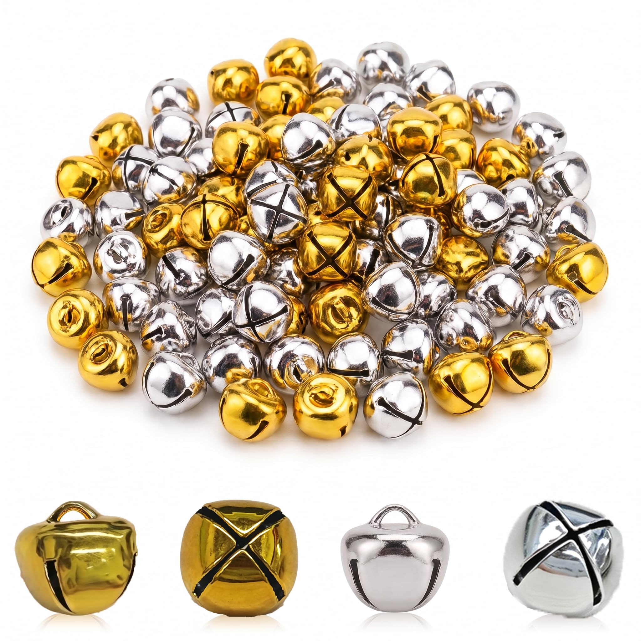 200Pcs Bells for Crafts - Christmas Jingle Bells 12mm Bells (Gold & Silver)