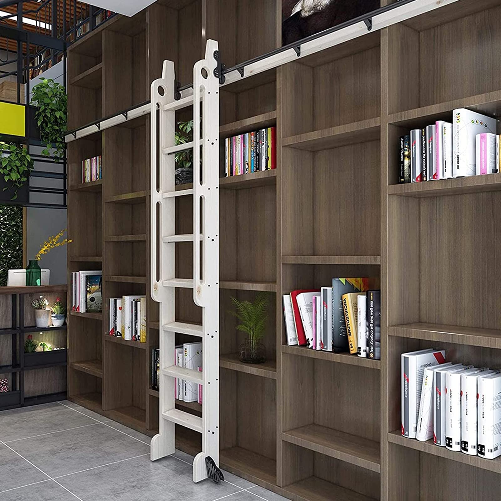 Rail d'échelle mobile noir rétractable pour bibliothèque coulissante et loft de 1m à 6m