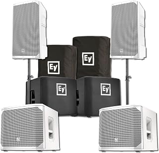 Electro-Voice ELX200-12P White 12" Powered Speaker (Pair) with ELX200-12SP White 12" Powered Subwoofer (Pair), Padded Covers, 2X On-Stage SS7745 Adjustable Subwoofer Attachment Shaft and 4X XLR