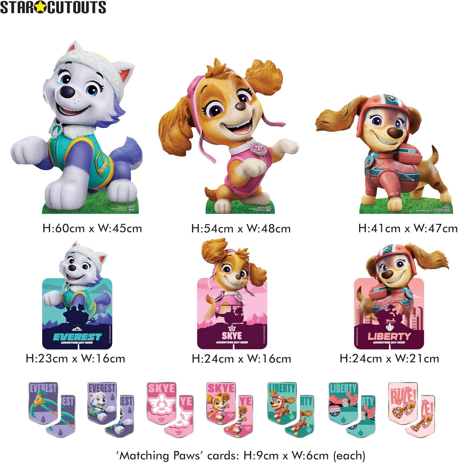 Star Cutouts SC4600 Skye, Liberty and Everest Paw Patrol Party Supplies Multi-Pack Cardboard Cutouts 20PCS Paw Patrol Theme, for A Happy Birthday & Room Decorations for Kids Boys Girls – Height 66cm