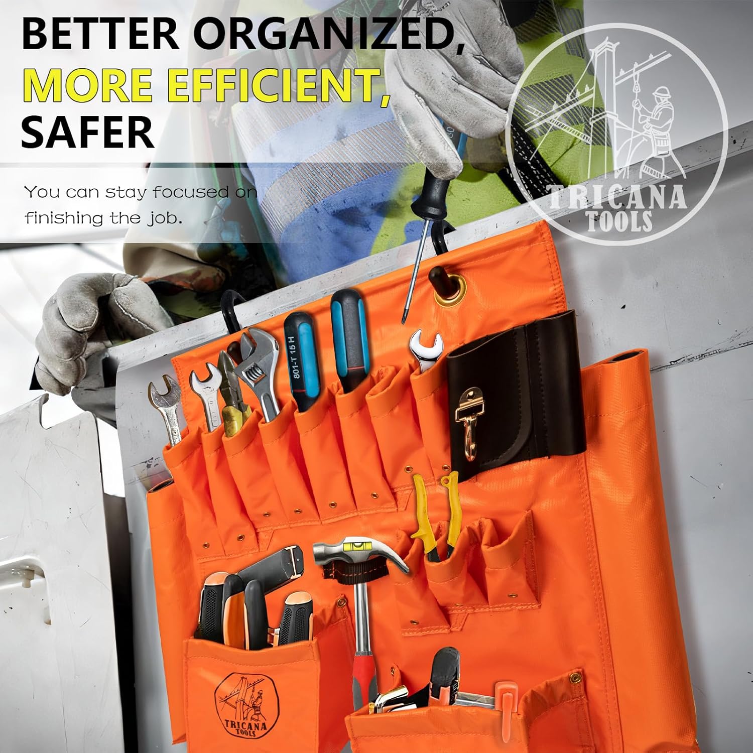 Lineman Tool Board, Aerial Apron, Bucket Truck Tools Organizer with Over 16 Pockets, Tool Organizer for Bucket Trucks and Lineman, Includes Two 2” Bucket Hooks