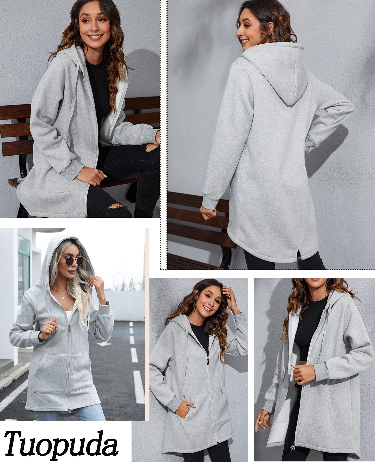 Tuopuda Donna Felpe con Cappuccio Giacca Elegante Scollo a V Top Manica Lunga Cardigan Felpe con Zip 2 Tasche Autunno Invernali Sweatshirt Cappotto Eleganti Pullover Hoodie Jumper