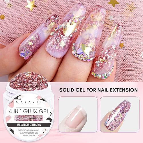 Miniatura 2 de Makartt Constructor de gel sólido para uñas, 0.5 onzas líquidas, extensión de uñas con purpurina gruesa 3D, pegamento de uñas UV para uñas a