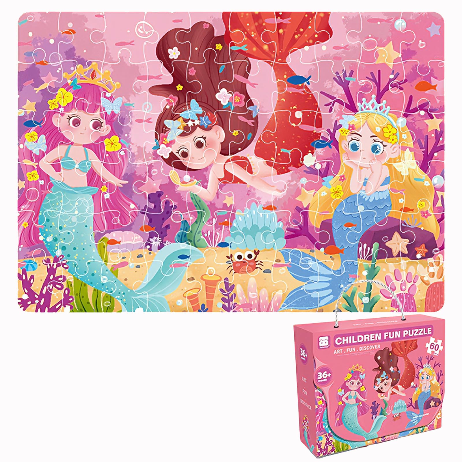 GIVEITALL Floor Puzzles for Kids 60 Pieces, Mermaid Jigsaw Puzzle for Kids Ages 4-6 6-8 8-10 Year Old, Children Learning Preschool Educational Toys, Gift for Boys and Girls (Mermaid)