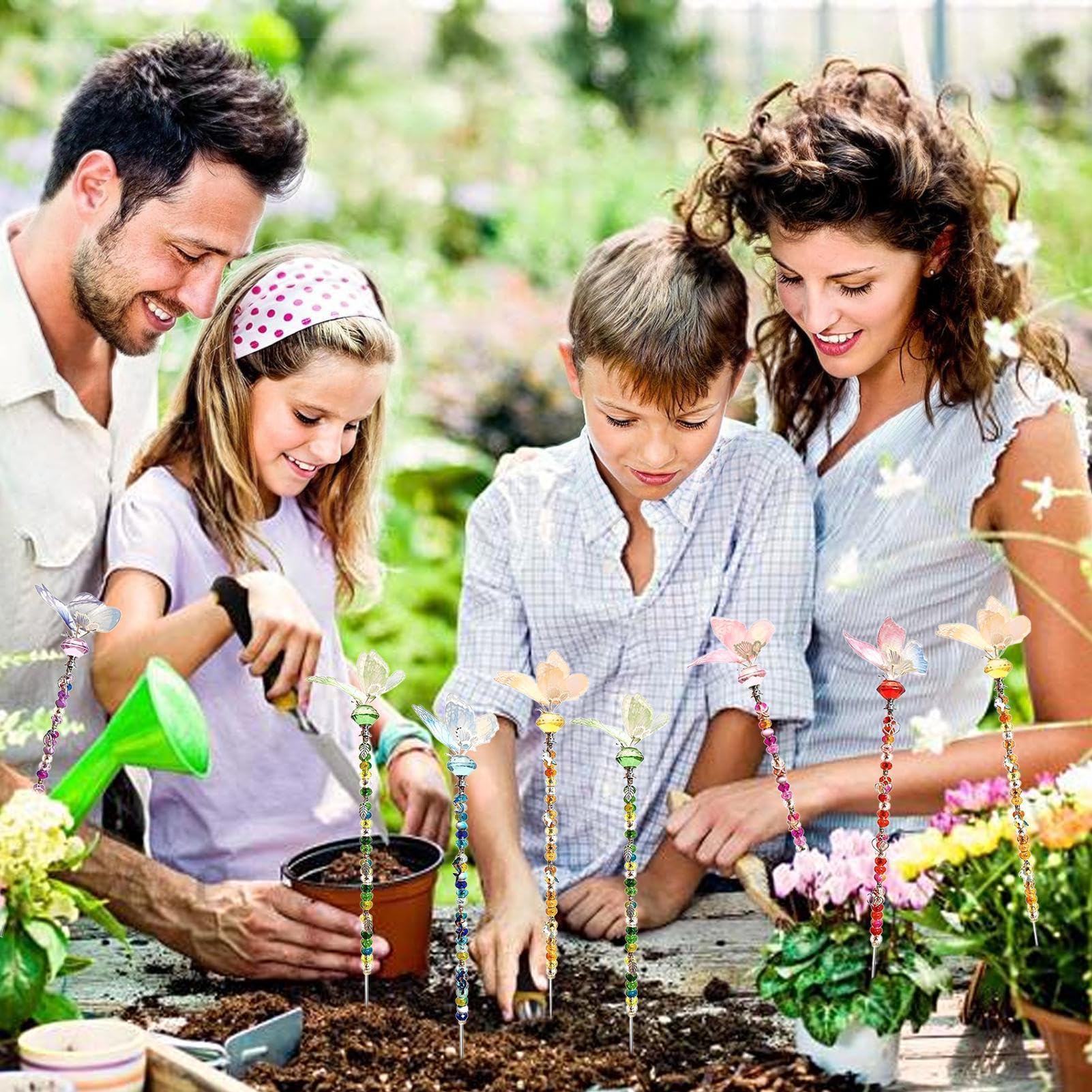 Kit Di Paletti Da Giardino Con Perline Bacchetta Farfalla Colorata | Kit Di Pali Da Giardino Con Perline A Bacchetta Fatata Per Matrimonio, Compleanno, Festa, Patio, Esterno, Paesaggio, Prato E