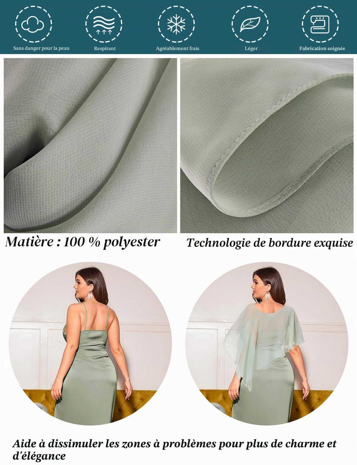 BEAUTELICATE Châle Étole en Mousseline de Soie Boléro Cape De Femme Mariée Mariage Soirée D’été Demoiselle d'honneur