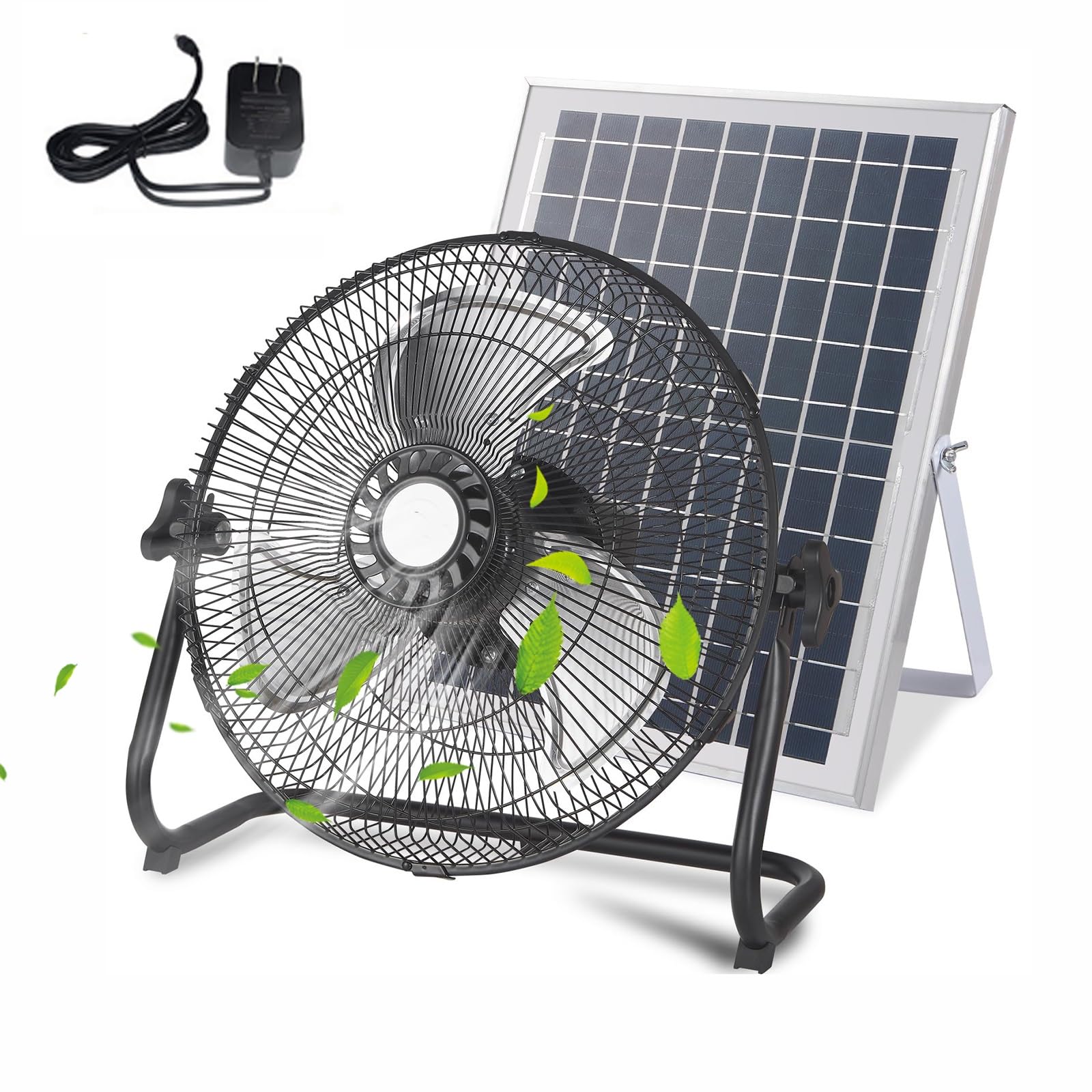 Ventilatore da pavimento portatile a energia solare per ventilazione e raffreddamento in serre, case per animali domestici, pollai, garage e campeggi, doppio uso con pannello solare e cavo di ricarica