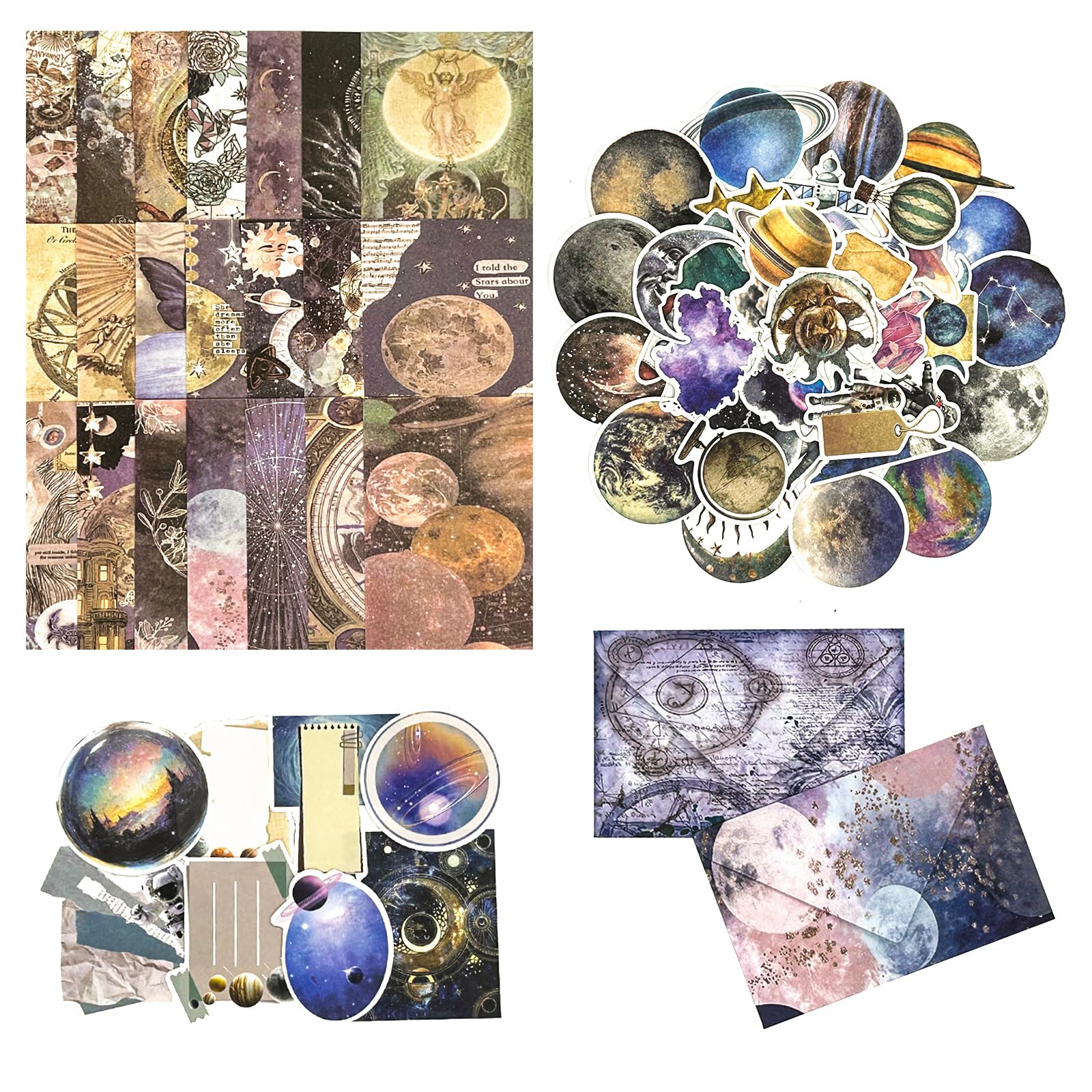 100Pcs Scrapbook Craft Paper Kit for Scrapbook Journaling Supplies,Scrapbook Space Stickers Aesthetic for Scrapbooking Supplies,Bullet Junk Journal Stickers Supplies with Decoupage Paper,Space