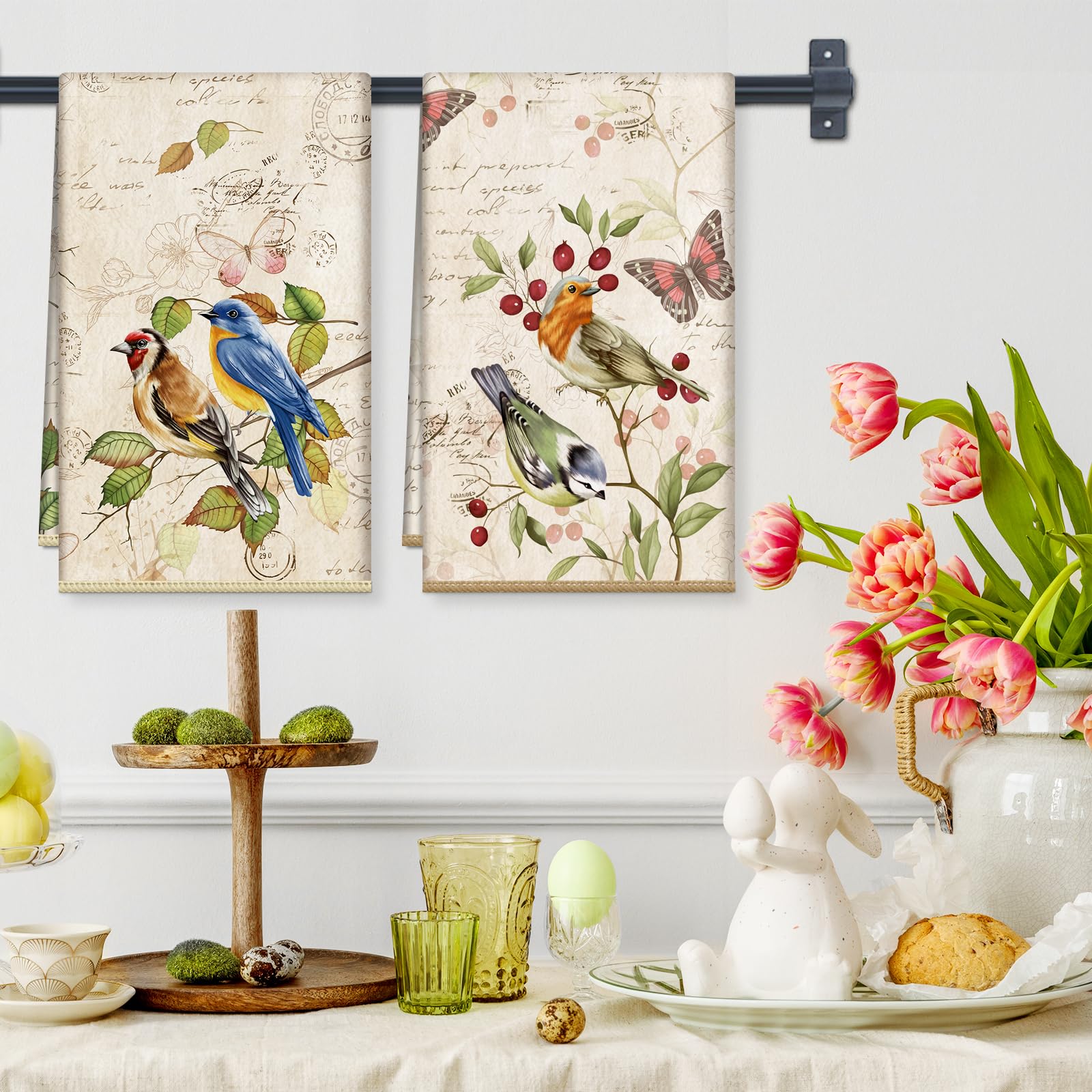 Arquiel Bird Branch Microfiber Kitchen Towel 2Pcs, 40 × 60 cm Soft Absorbent Tea Towels - Image 3