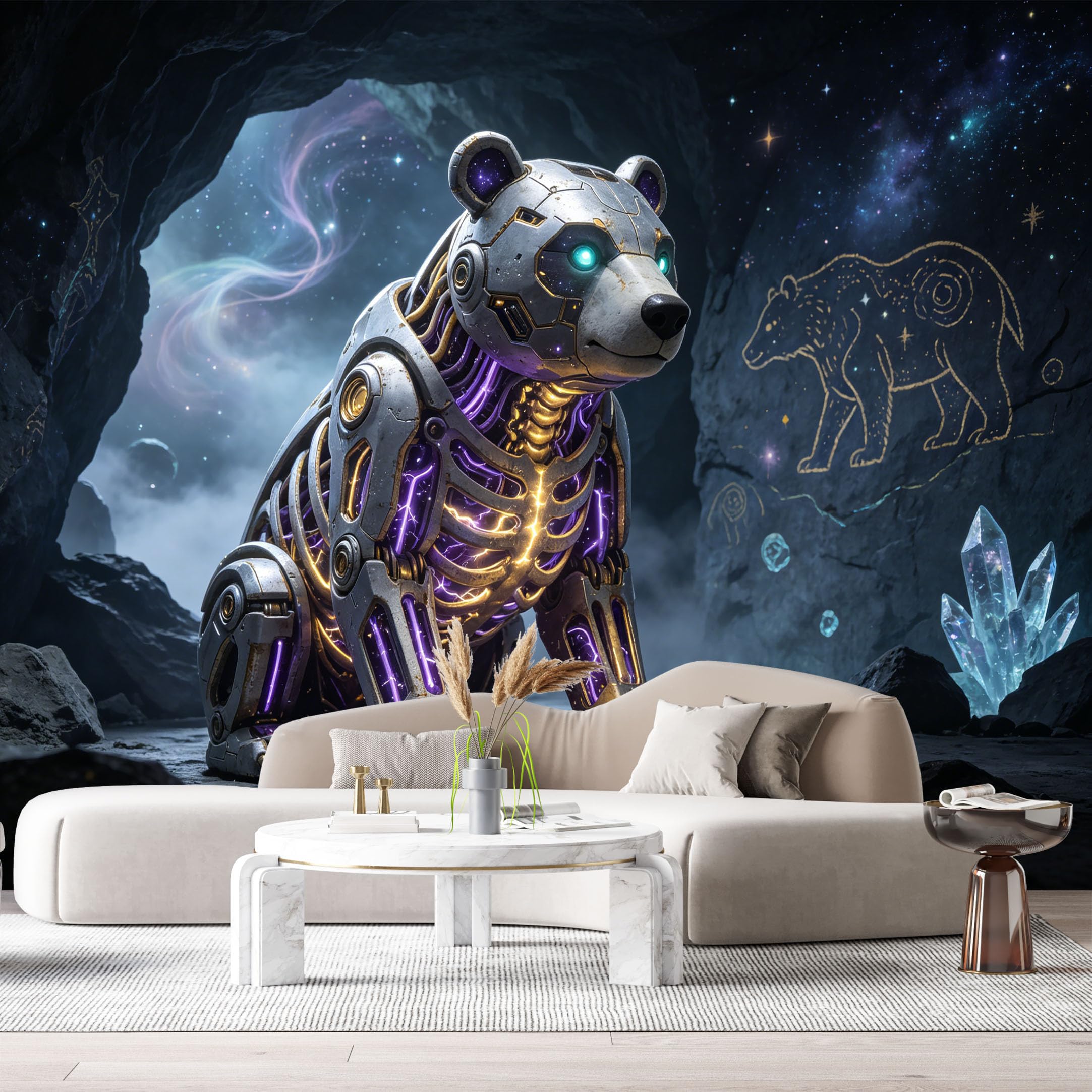 Custom Size Wall Mural Armored Wild Beast Mech SciFi Robot Neon Futuristic Armor 3D Textured Space Cave SelfAdhesive Art Prints Removable Large Wallpaper Esports Room Game Room Studio