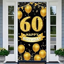 60th Birthday Decorations for Men & Women Happy 60th Birthday Banner Backdrop, Fabric Yard Sign, Table Cloth, Photo Booth Props for Indoor Outdoor Party Decor Black Gold