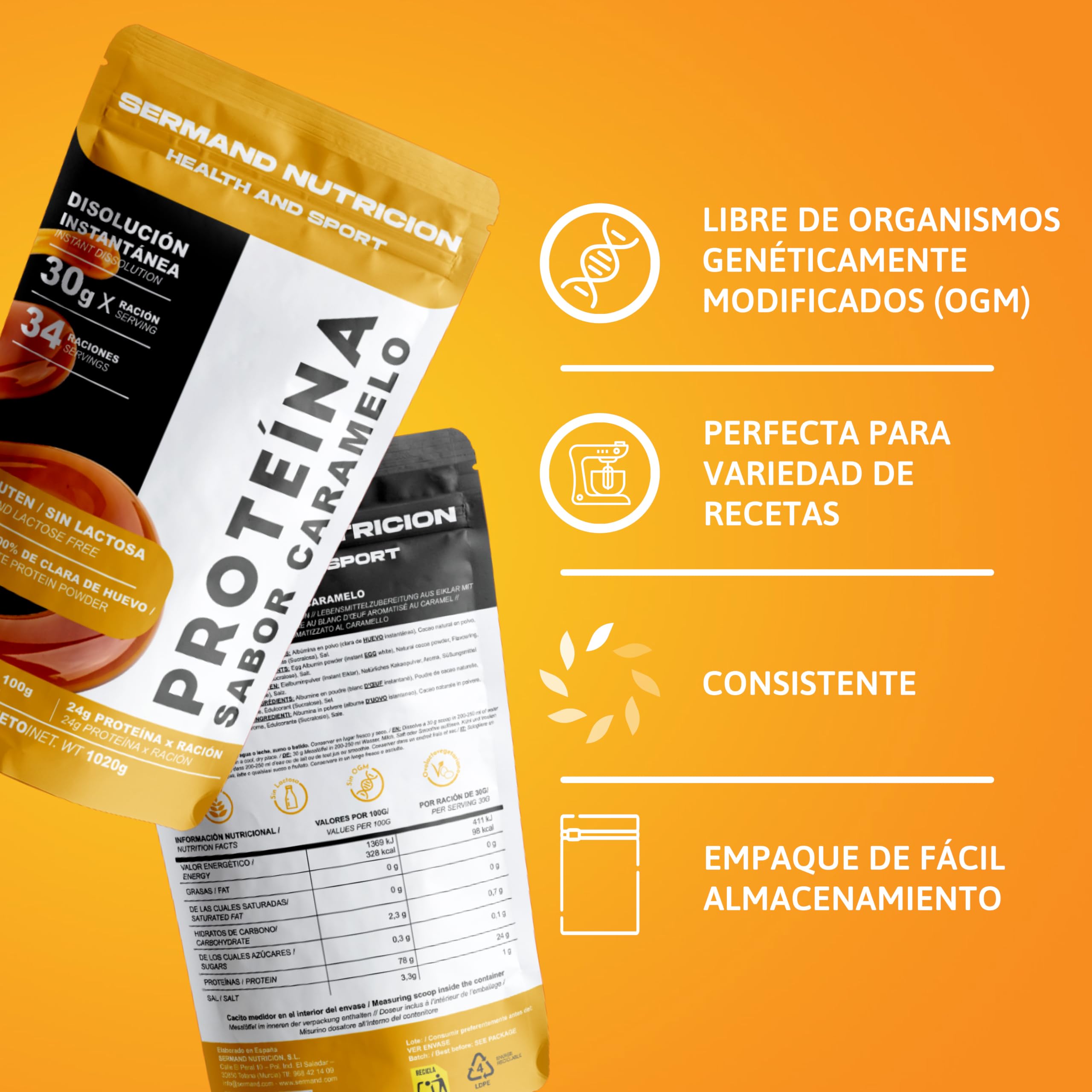 Protéine Blanc d'Œuf en Poudre 1020g Saveur Caramel - Format XXL 34 Portions - Protéine Sans Lactose Sans Gluten - 24g de Protéines par Dose - Alternative Whey Prise de Masse Musculaire