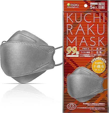 Amazon Kuchiraku Mask クチラクマスク グレー 5枚入 ダイヤモンド型 くちばし型 メイクが付きにくい Isdg 医食同源ドットコム ドラッグストア