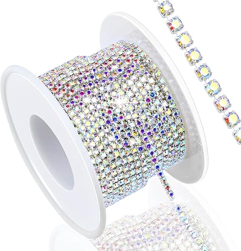 Miniatura 23 de Dowarm Cadena de Cierre de Diamantes de Imitación de Cristal de 10 Yardas 2MM (0.079 pulgadas) para Coser Zapatos Crocs Ropa Tazas, Cadena de Azul