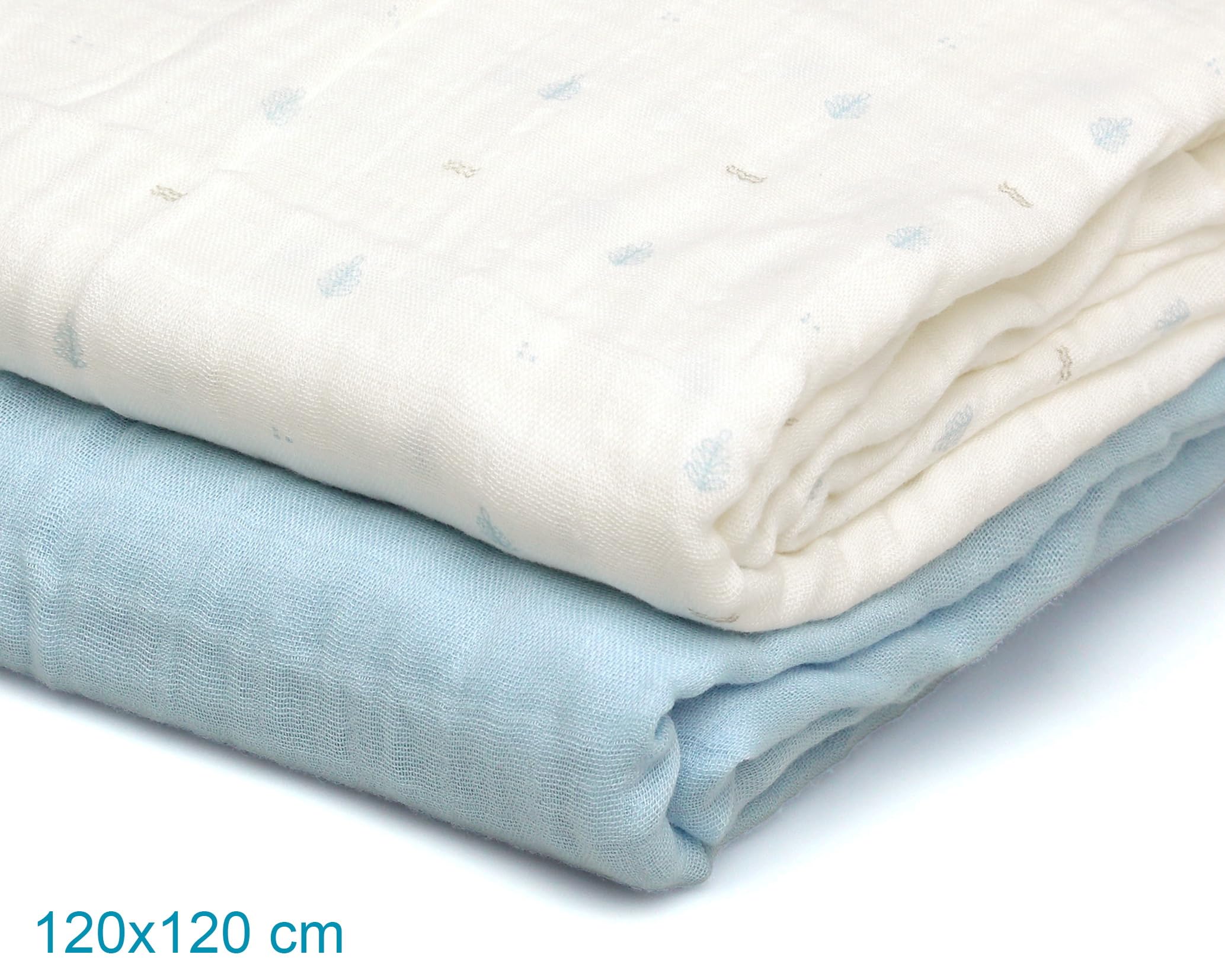 Kiokids Set 2 Mussole Blu e Bianche Stampate 70% bambù 30% cotone 120x120cm