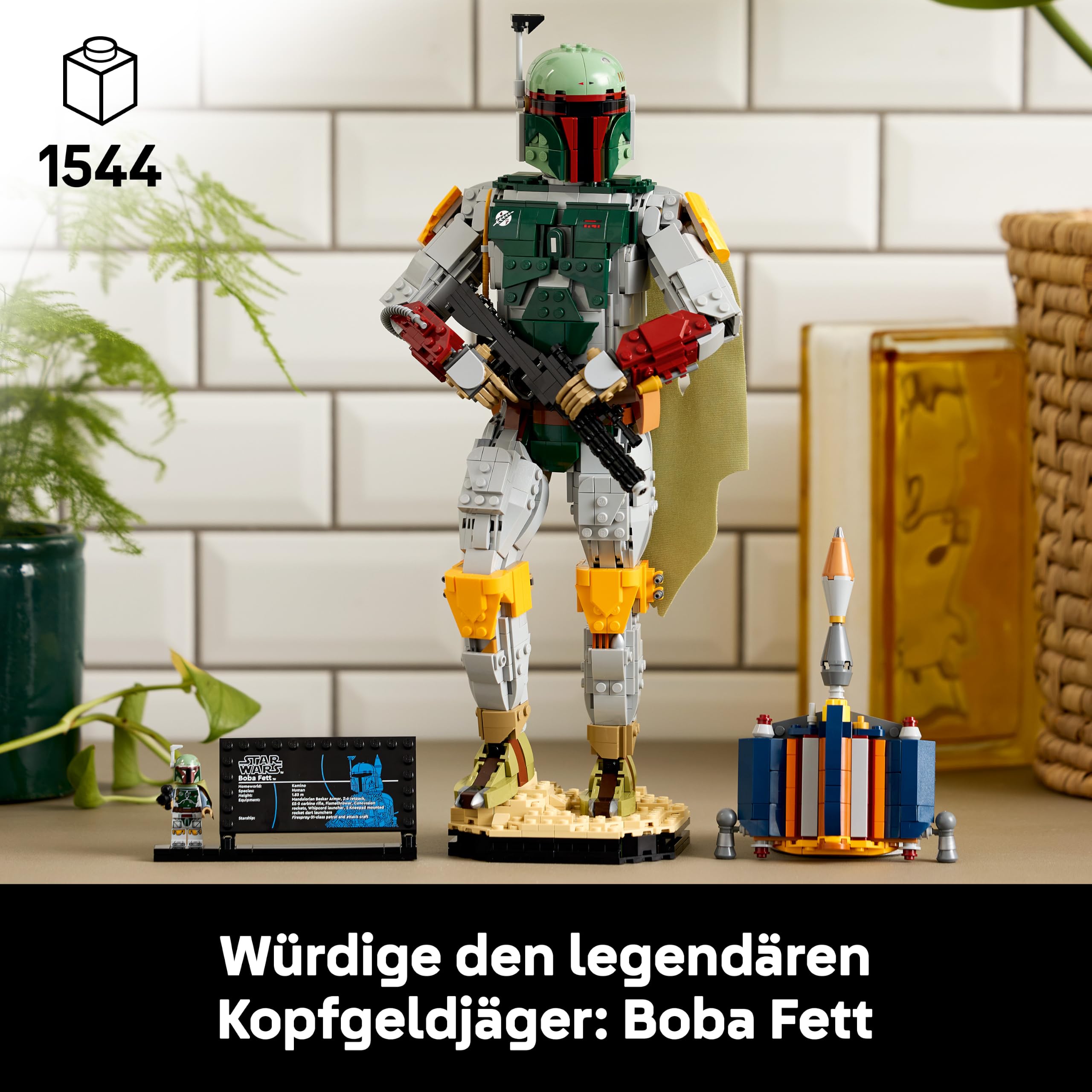 LEGO Star Wars: Die Rückkehr der Jedi-Ritter Boba Fett Figur - mit Helm, Blaster & Kopfgeldjäger Minifigur - Regal oder Schreibtisch Deko - Geschenkidee für die Rückkehr der Jedi Fans - 75455