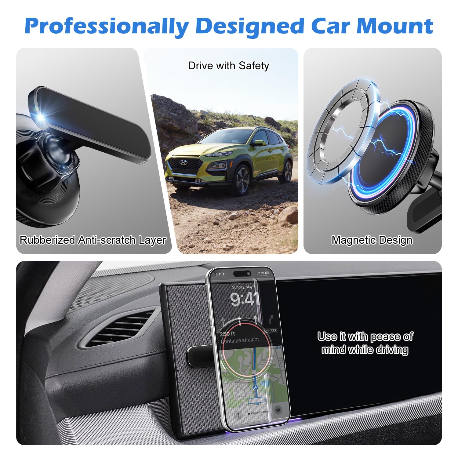 Zaprojektowany do montażu na telefonie Hyundai Ioniq 5, magnetycznie mocowany do metalowej deski rozdzielczej do Hyundai Sonata, Kona, ioniq5 2022-2025, 5 N i Ioniq 9 [kompatybilny z MagSafe]