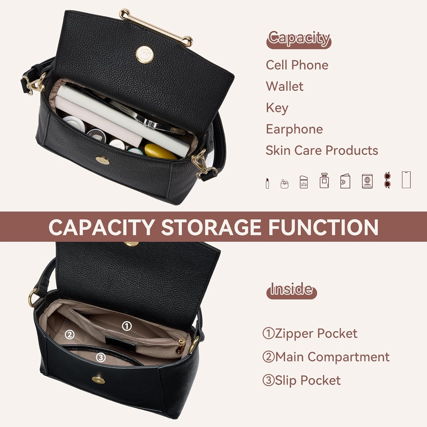 BOSTANTEN Crossbody Bags for Women Vegan Leather Small Purse with Top Handle Shoulder Handbags for Everyday Use - Image 5