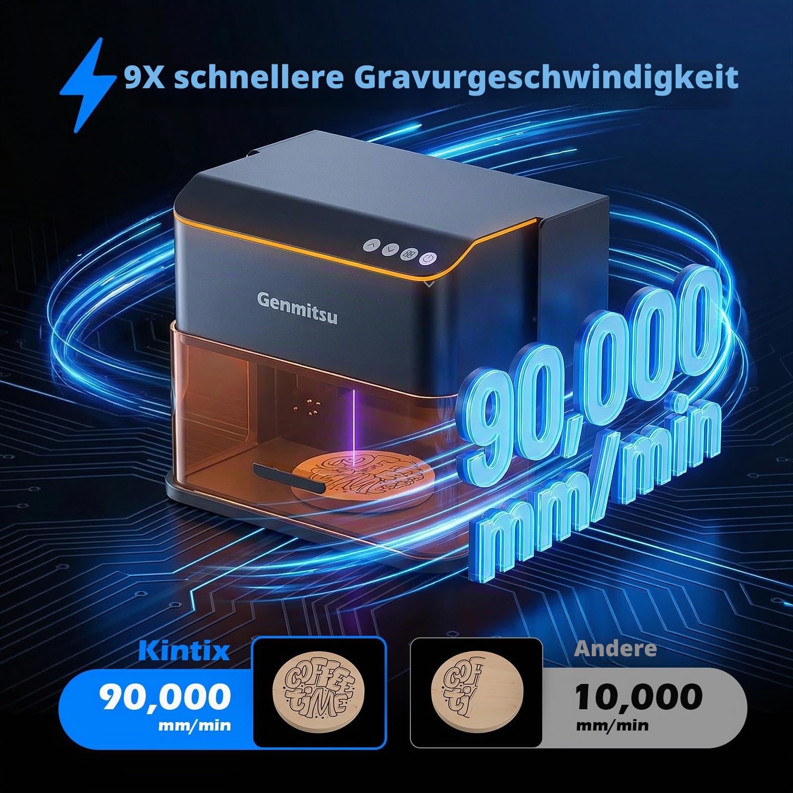 Genmitsu Kintix Galvo Lasergravierer 5000mW, Klasse 1 | 90000 mm/min Ultraschnell, 200 x 100 mm, kompatibel mit LightBurn & App