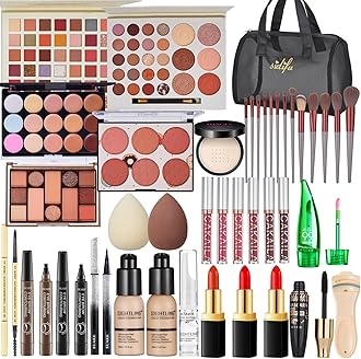 All in One Makeup Kit for Women Full Kit, Travel Makeup Kit, Makeup Gift Set for Women & Girls, Makeup Essential Bundle Include Foundation Eyeshadow Palette Lipstick Eyebrow Pencil Cosmetic Brush Set
