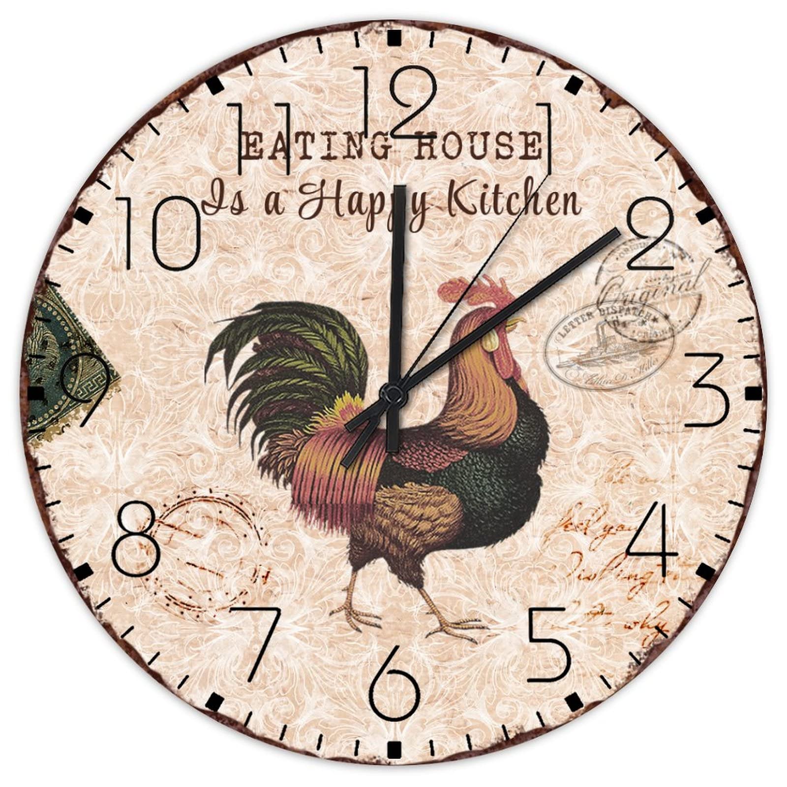 Horloge murale en bois Happy Kitchen décoration vintage poulet