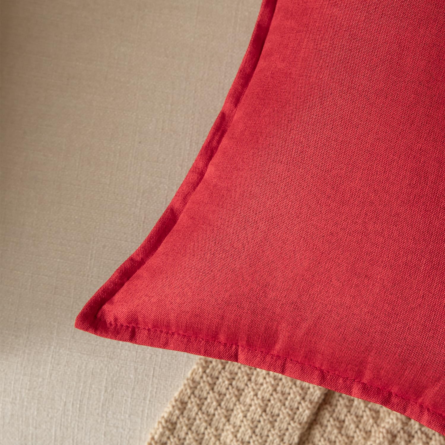 YAERTUN Pack of 2 Decorative Linen Soild Cushion Covers Farmhouse Neutral Throw Pillow Cases for Chair Couch Sofa Bedroom Living Room Home Decor 20 x 20 Inch 50x50 cm Red - Image 2