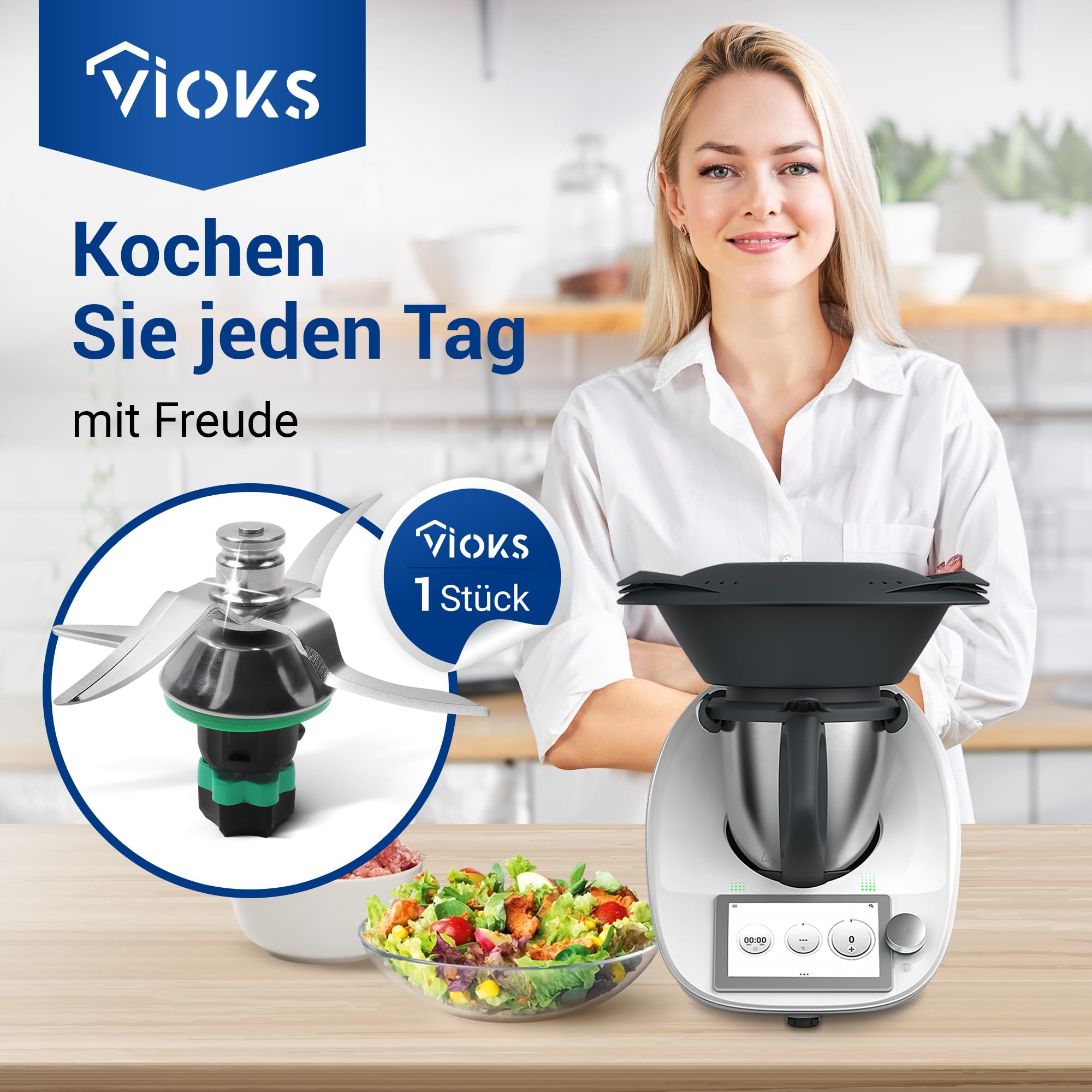 VIOKS Alternatif Couteau compatible avec Thеrmomix TM6 | Couteau de rechange couteau mixeur, en acier inoxydable SUS420, avec 4 lames, pour robot de cuisine