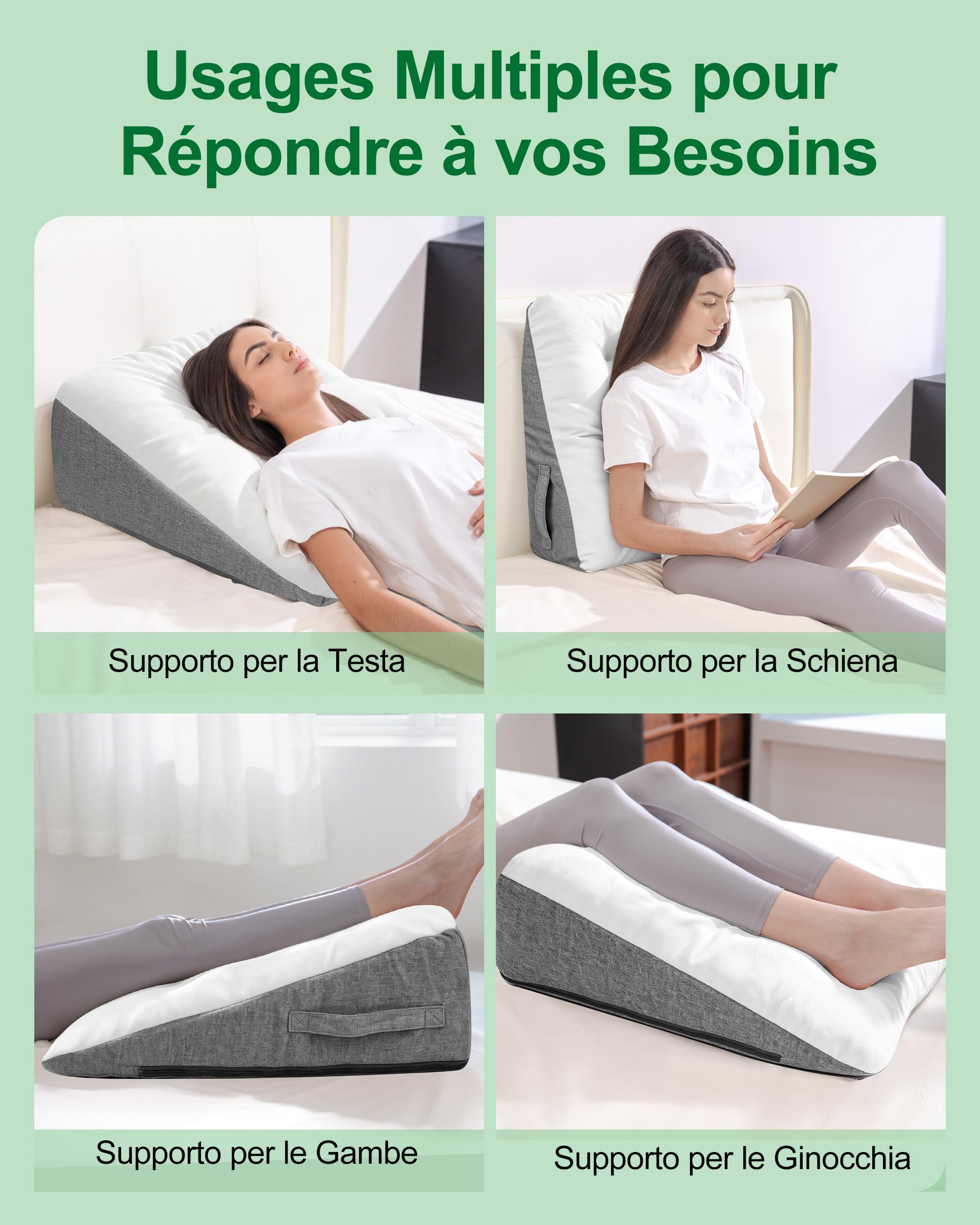 HOMCA Cuscino a Cuneo per Letto e Divano Elevazione delle Corpo, 55x54x21cm | Cuscini da Lettura di Triangolare per Sostenere Schiena, Gambe e Ginocchia, Federa Imbottito Spesso, Imbottitura in Schiuma