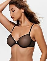 Vista 4 de Wingslove Brasier transparente sexy para mujer, sin forro, soporte con aros, brasier diario con pezón de silicona