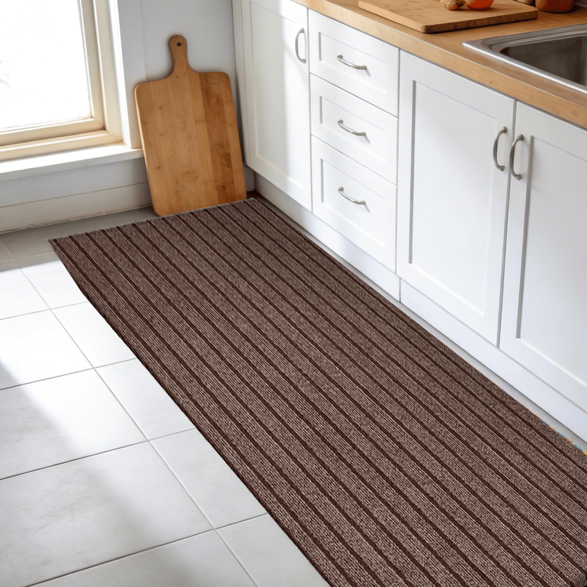 Tapis anti salissures 40 x 174 cm brun pour entrée et couloir