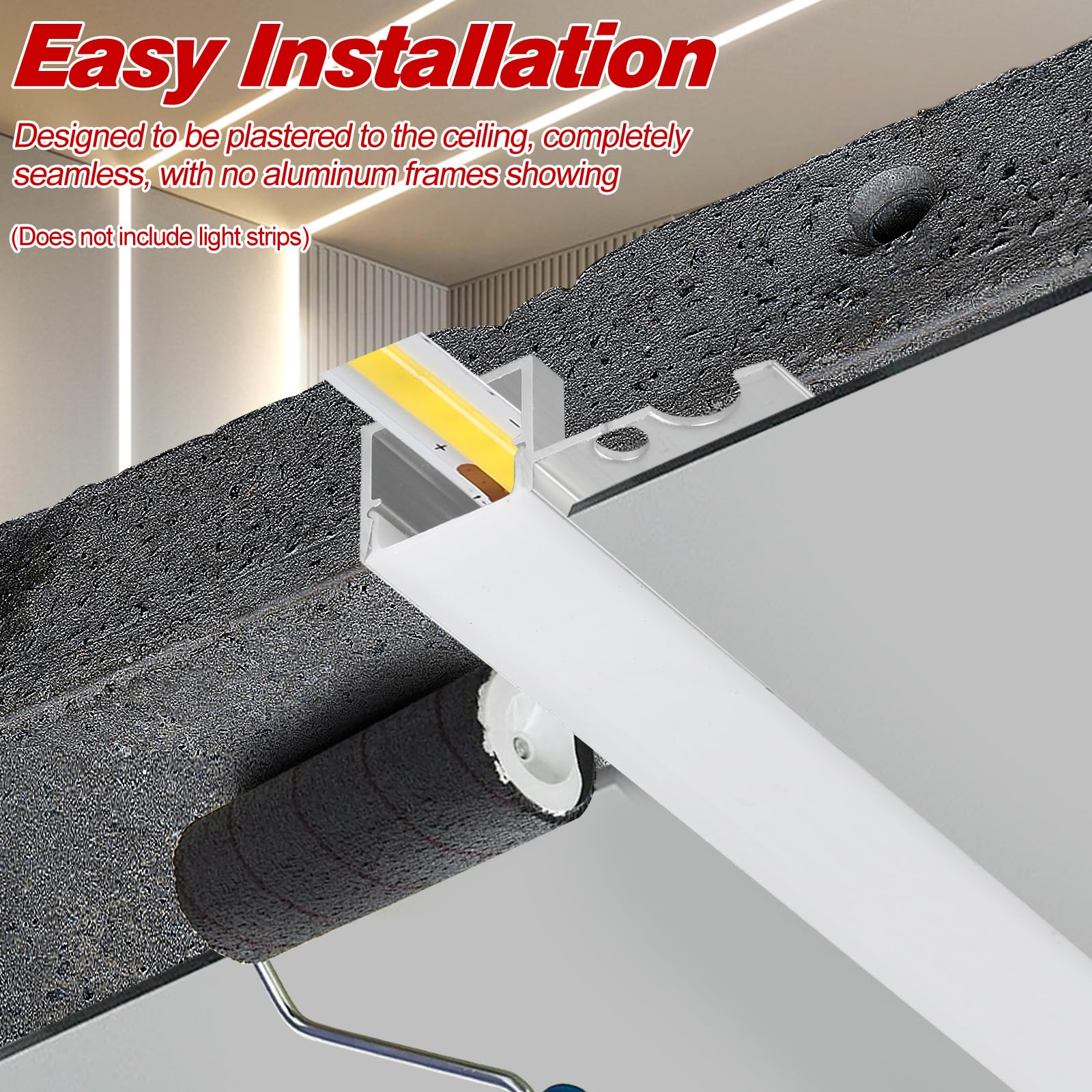 Profilo LED per cartongesso, 10 × 1 m, per strisce LED da 12 mm, profilo LED da incasso con diffusore, profilo da incasso in alluminio per cartongesso, soffitto, parete, illuminazione indiretta
