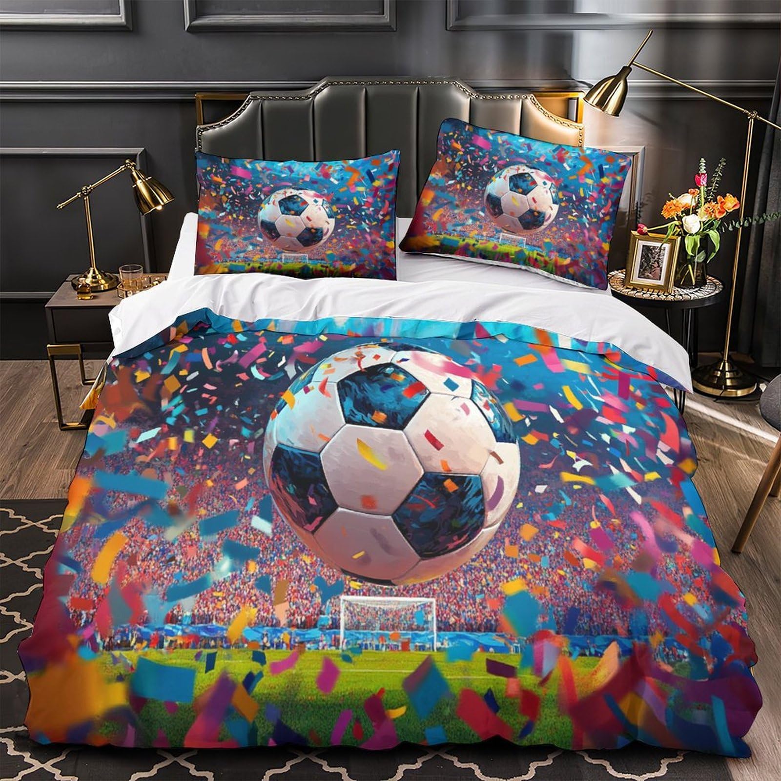 Housse de couette de foot 140x200 anti-acarien pour lit simple filles enfants