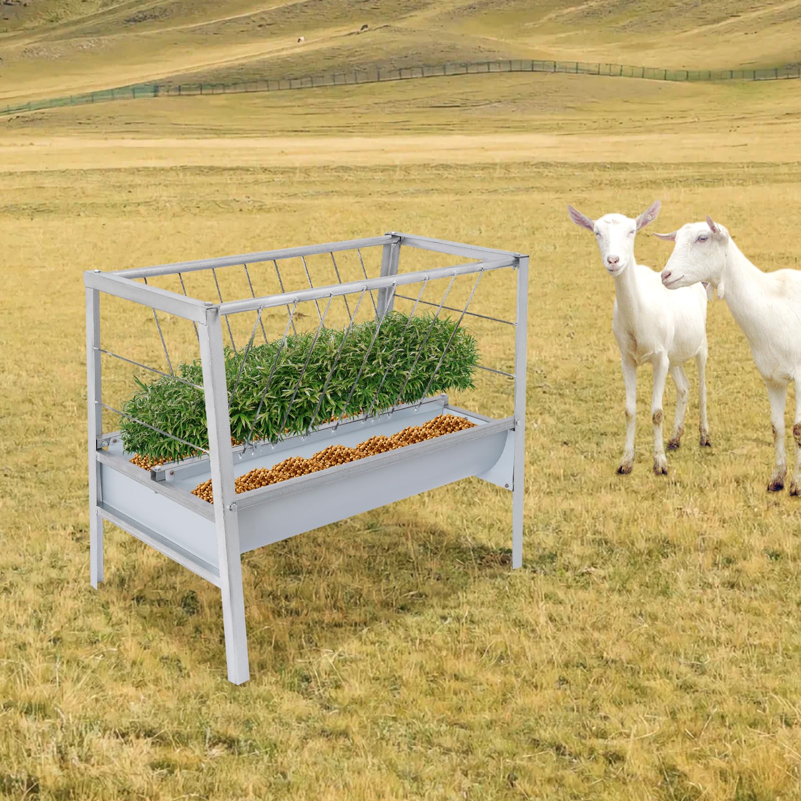 Heuraufe Schafe 2 in 1 Futterraufe Metall Groß 200L Futterautomat V-Form 100 × 66 × 85 cm